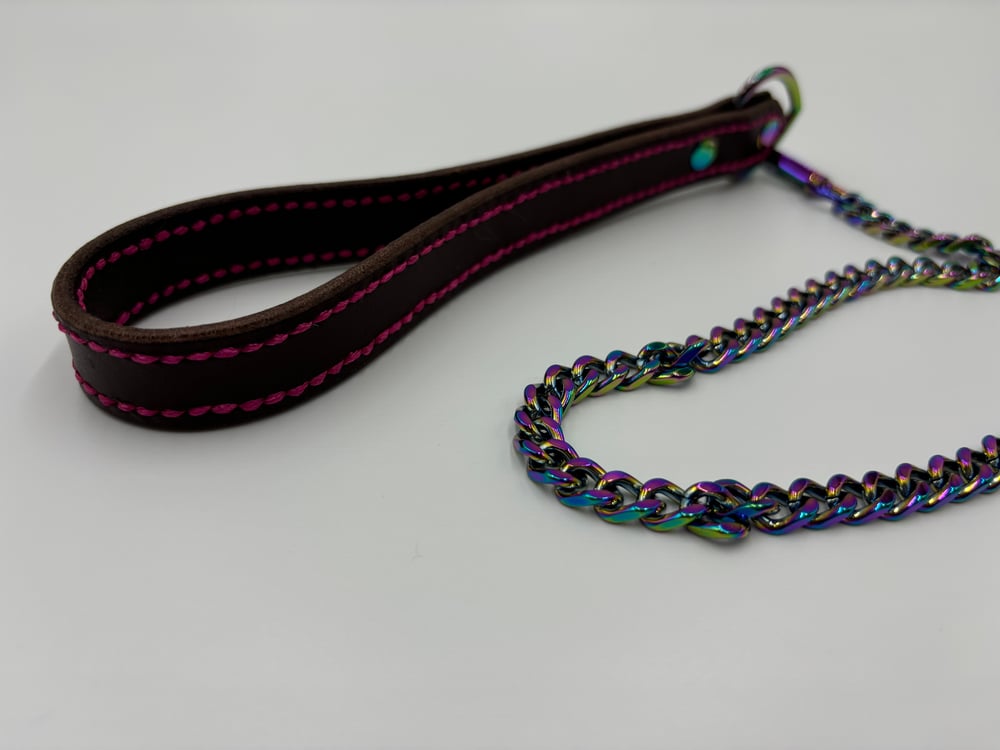 Image of Brown & Hot Pink Rainbow Leather Leash