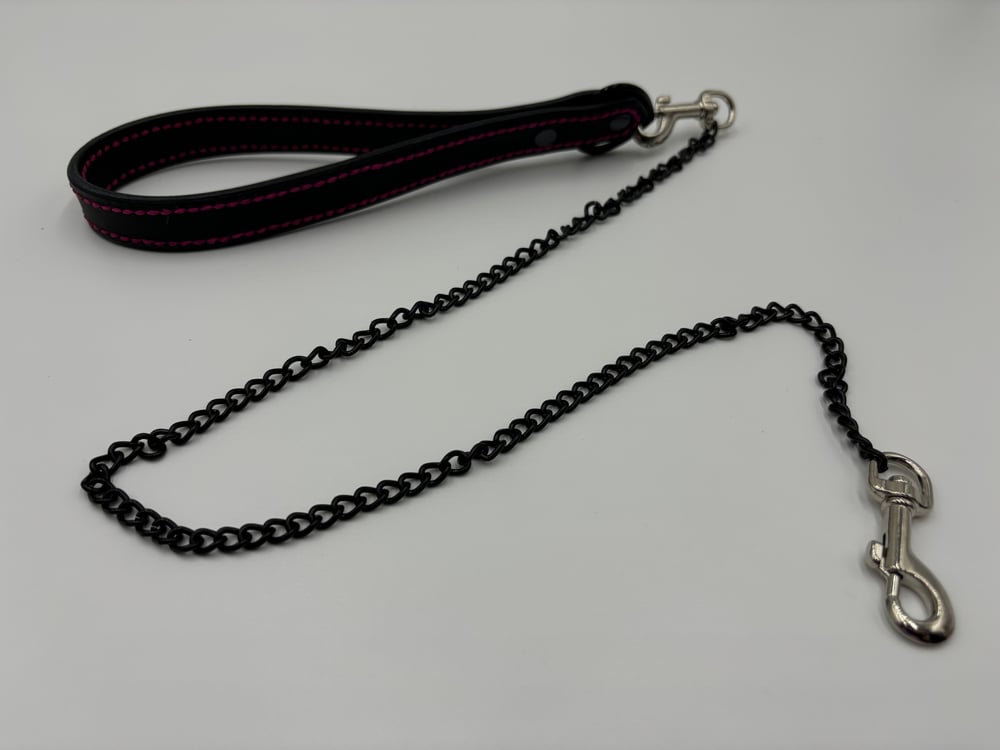 Image of Black & Hot Pink Black Leather Leash