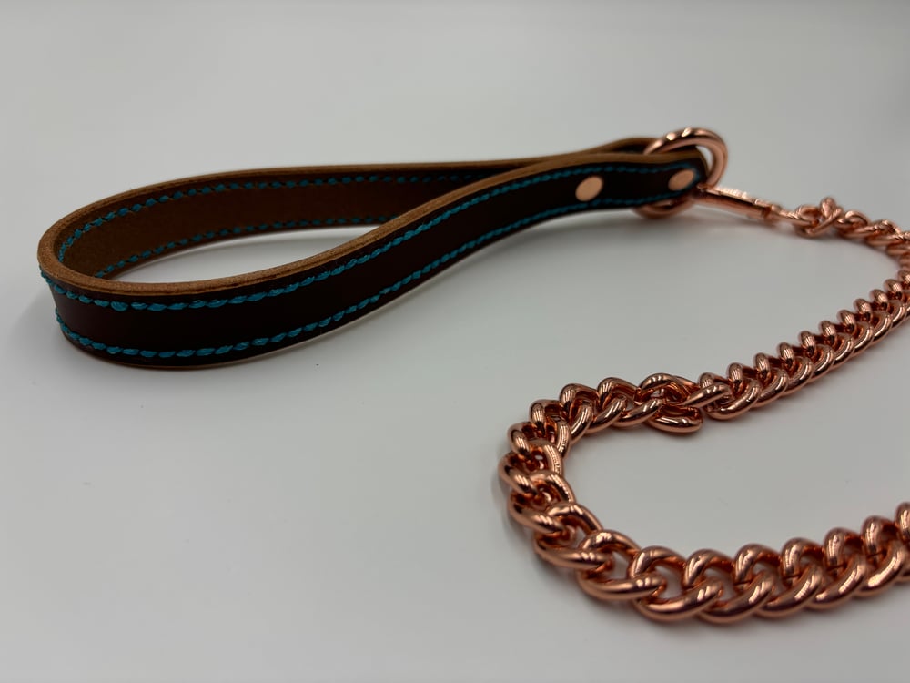 Image of Brown & Blue Rose Gold Leather Leash