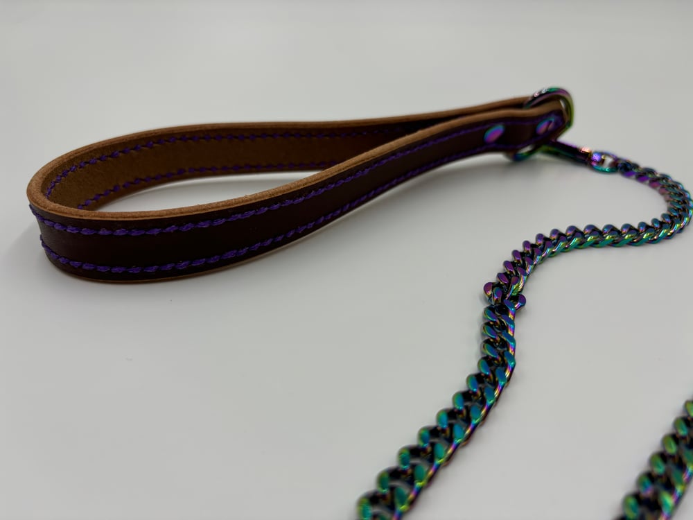 Image of Brown & Purple Rainbow Leather Leash