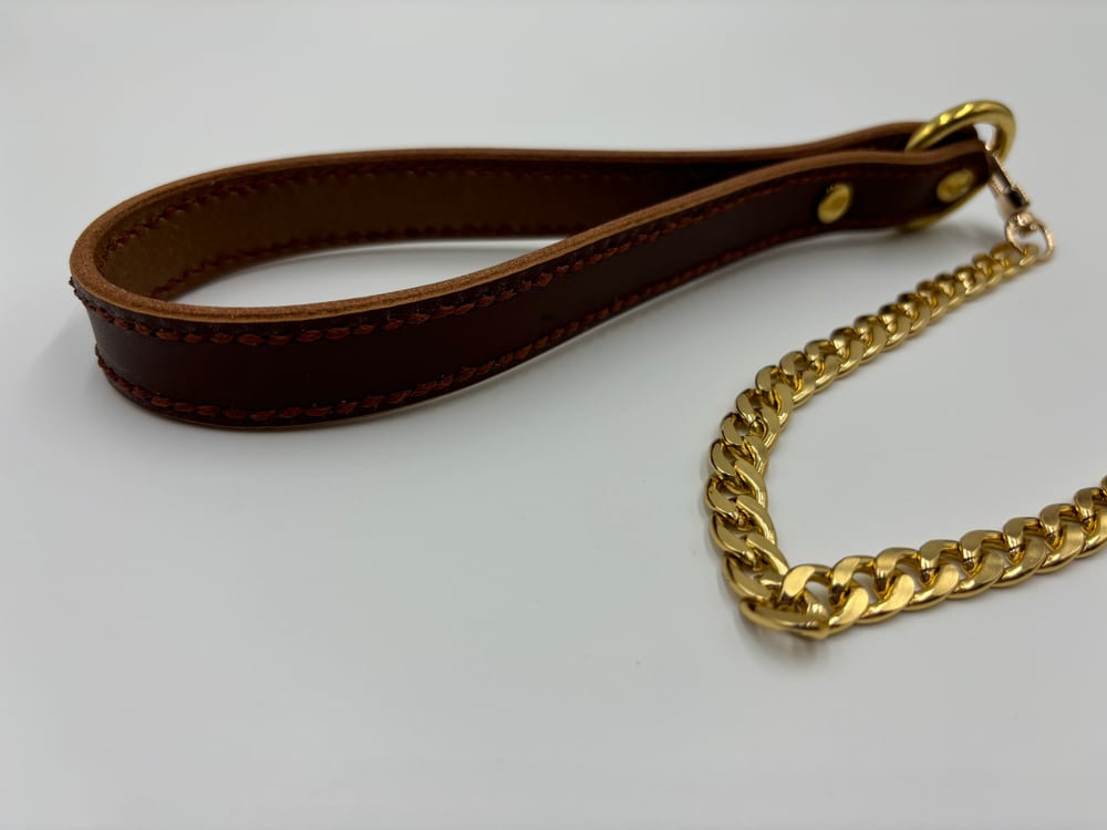 Image of Brown & Gold Leather Leash