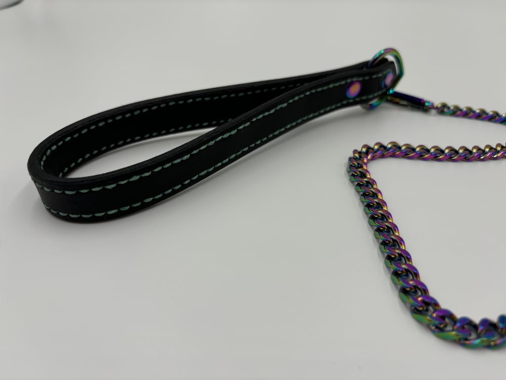 Image of Black & Green Rainbow Leather Leash 