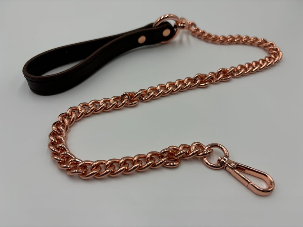 Image of Brown & Black Rose Gold Leather Leash 