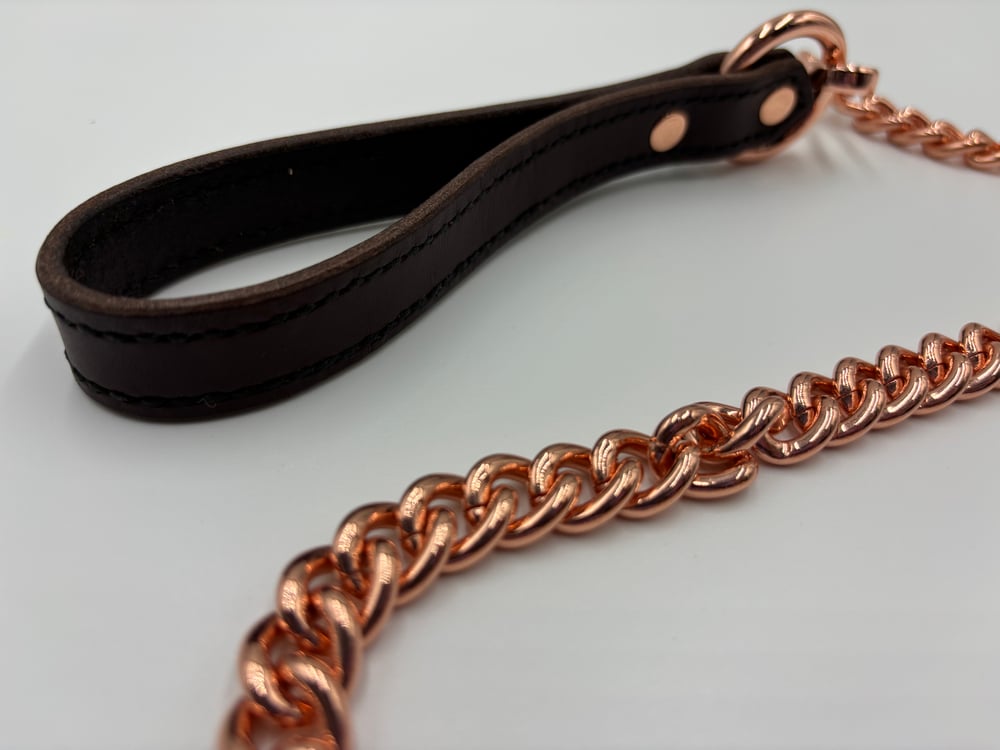 Image of Brown & Black Rose Gold Leather Leash