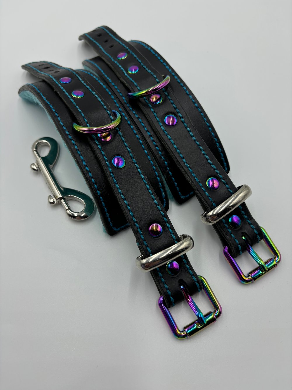 Image of Black & Turquoise Rainbow Leather Cuffs