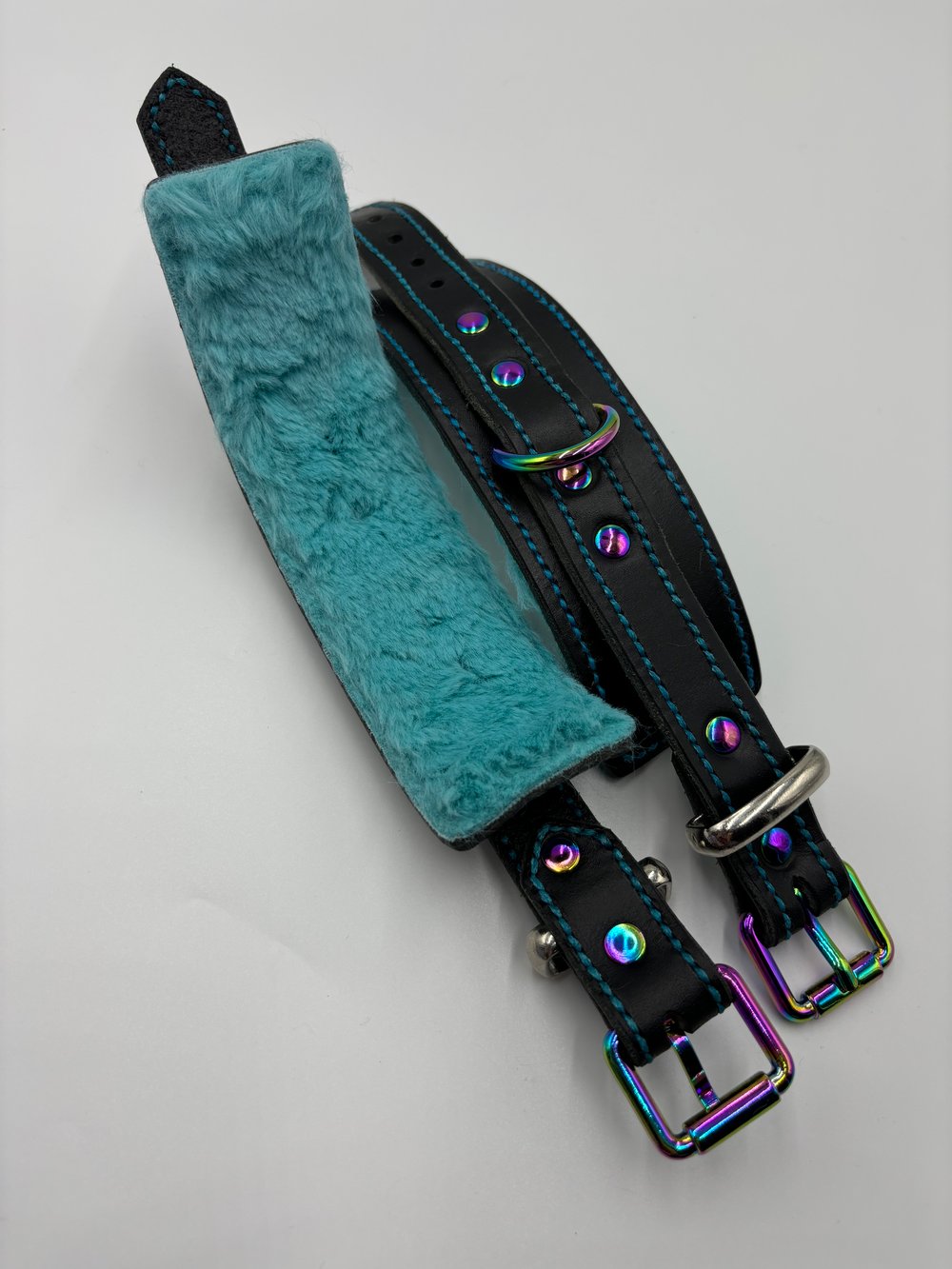 Image of Black & Turquoise Rainbow Leather Cuffs
