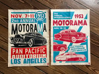 Image 1 of 1951 & 1952 Motorama aged Linocut Print Set FREE SHIPPING