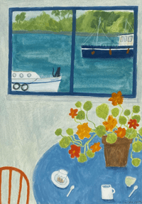 Waterside Cafe original painting  by Lily Sanderson