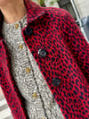 THE COAT IN RED AND NAVY ANIMAL PRINT WOOL