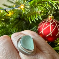 Image 1 of Large Seaglass Aqua Sterling Silver Ring - Size M