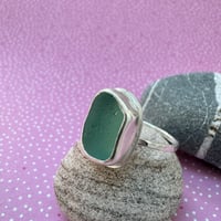 Image 2 of Sage Green Seaglass Sterling Silver Ring - size Q