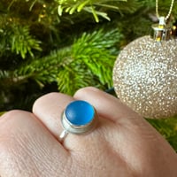 Image 1 of Round Turquoise Seaglass Sterling Silver Ring - Size P