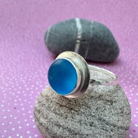 Image 2 of Round Turquoise Seaglass Sterling Silver Ring - Size P