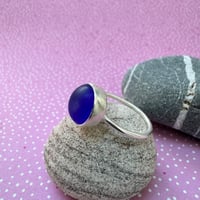 Image 1 of Round Blue Seaglass Sterling Silver Ring size L