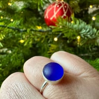 Image 2 of Round Blue Seaglass Sterling Silver Ring size L