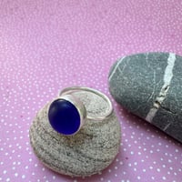 Image 3 of Round Blue Seaglass Sterling Silver Ring size L