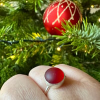 Image 1 of Round Red Sterling Silver Seaglass Ring - size L1/2