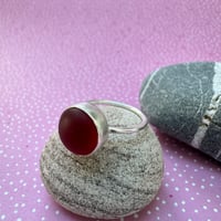 Image 2 of Round Red Sterling Silver Seaglass Ring - size L1/2