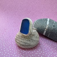 Image 1 of Large Deep Blue Seaglass Sterling Silver Ring - R1/2