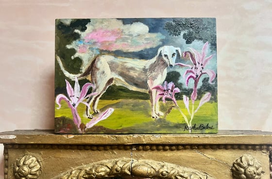 Image of Dog in Lilies