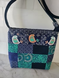 Image 1 of Navy Crossbody Quilted Bag with Birds 