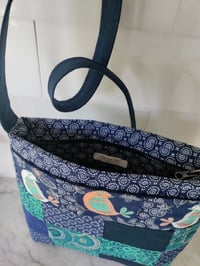 Image 3 of Navy Crossbody Quilted Bag with Birds 