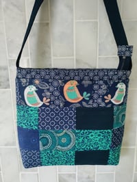 Image 4 of Navy Crossbody Quilted Bag with Birds 