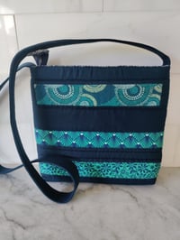 Image 2 of Navy Crossbody Quilted Bag with Birds 