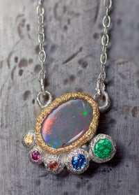 Image 1 of Mintabie Opal pendant with multi gemstone in silver and 9ct