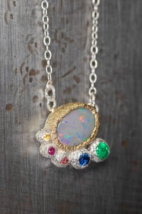 Image 2 of Mintabie Opal pendant with multi gemstone in silver and 9ct