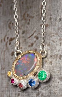 Image 3 of Mintabie Opal pendant with multi gemstone in silver and 9ct