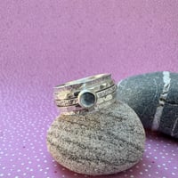 Image 1 of Raw Silk Texture Spinner Ring with Blue Topaz - size L1/2