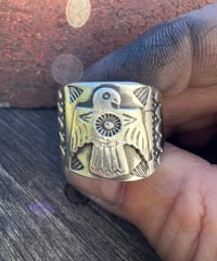 Image 3 of WL&A Handmade Old Style Heavy Ingot Cigar Thunderbird Ring - Size 12