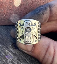 Image 3 of WL&A Handmade Old Style Heavy Ingot Cigar Thunderbird Ring - Size 10.5 