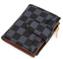 CHECKER PATTERN DESIGN BUTTON ZIPPER COIN PURSE WALLET
