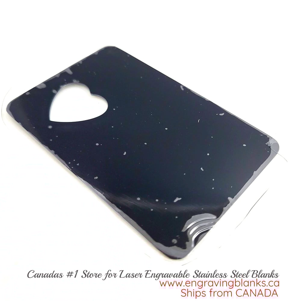 Image of Laser Engravable Wallet Insert Metal Blank with a Heart cut - Black Color