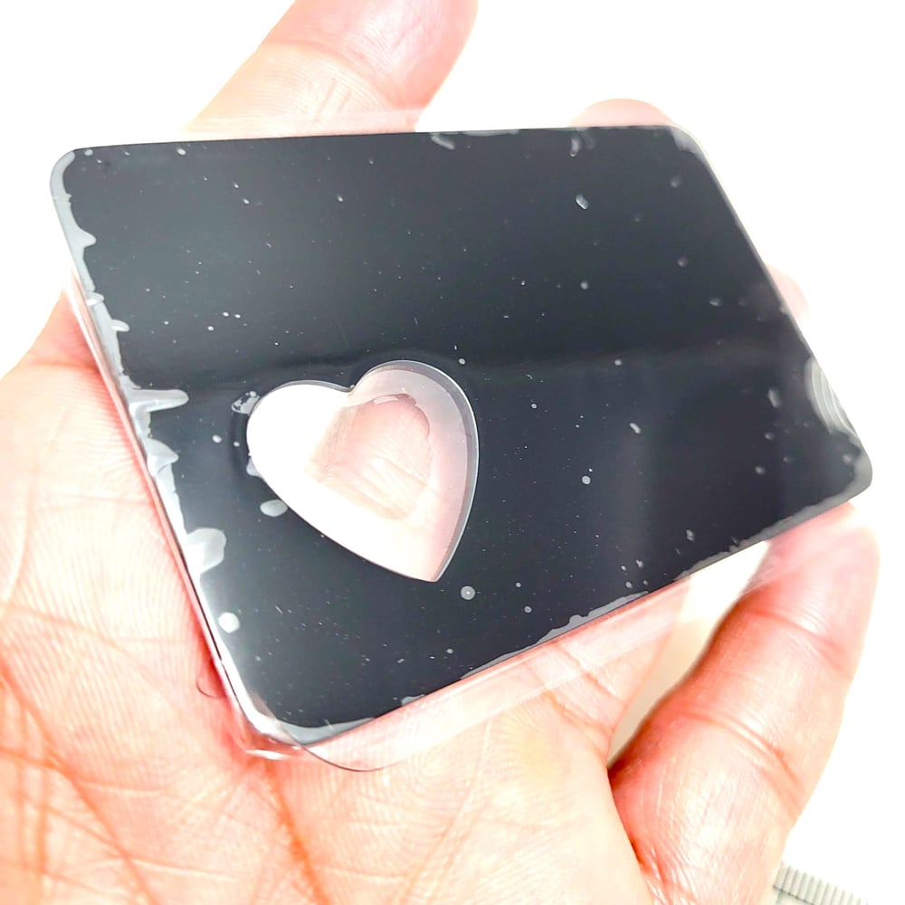 Image of Laser Engravable Wallet Insert Metal Blank with a Heart cut - Black Color