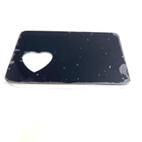Image 1 of Laser Engravable Wallet Insert Metal Blank with Cut Heaty Hole- Black Color