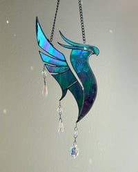 Image 2 of ILLENIUM Inspired Stained Glass Phoenix Mobile – Iridescent Green, Blue, Purple / Black