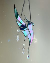 Image 4 of ILLENIUM Inspired Stained Glass Phoenix Mobile – Iridescent Green, Blue, Purple / Black