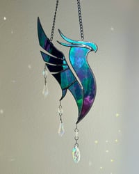 Image 1 of ILLENIUM Inspired Stained Glass Phoenix Mobile – Iridescent Green, Blue, Purple / Black