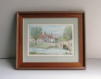 Image 1 of Vintage Eynsford Kent Watercolour Painting, River Old Ford & Bridge, Small Artwork, Framed 