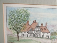 Image 4 of Vintage Eynsford Kent Watercolour Painting, River Old Ford & Bridge, Small Artwork, Framed 