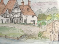 Image 5 of Vintage Eynsford Kent Watercolour Painting, River Old Ford & Bridge, Small Artwork, Framed 