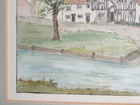 Image 7 of Vintage Eynsford Kent Watercolour Painting, River Old Ford & Bridge, Small Artwork, Framed 