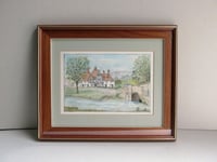 Image 2 of Vintage Eynsford Kent Watercolour Painting, River Old Ford & Bridge, Small Artwork, Framed 