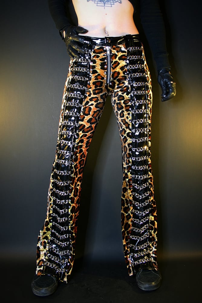 Image of LEOPARD AND PVC XTREME INDUSTRIAL GIRL PANTS