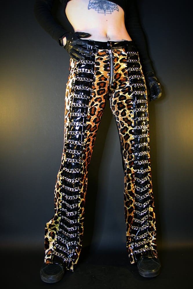 Image of LEOPARD AND PVC XTREME INDUSTRIAL GIRL PANTS