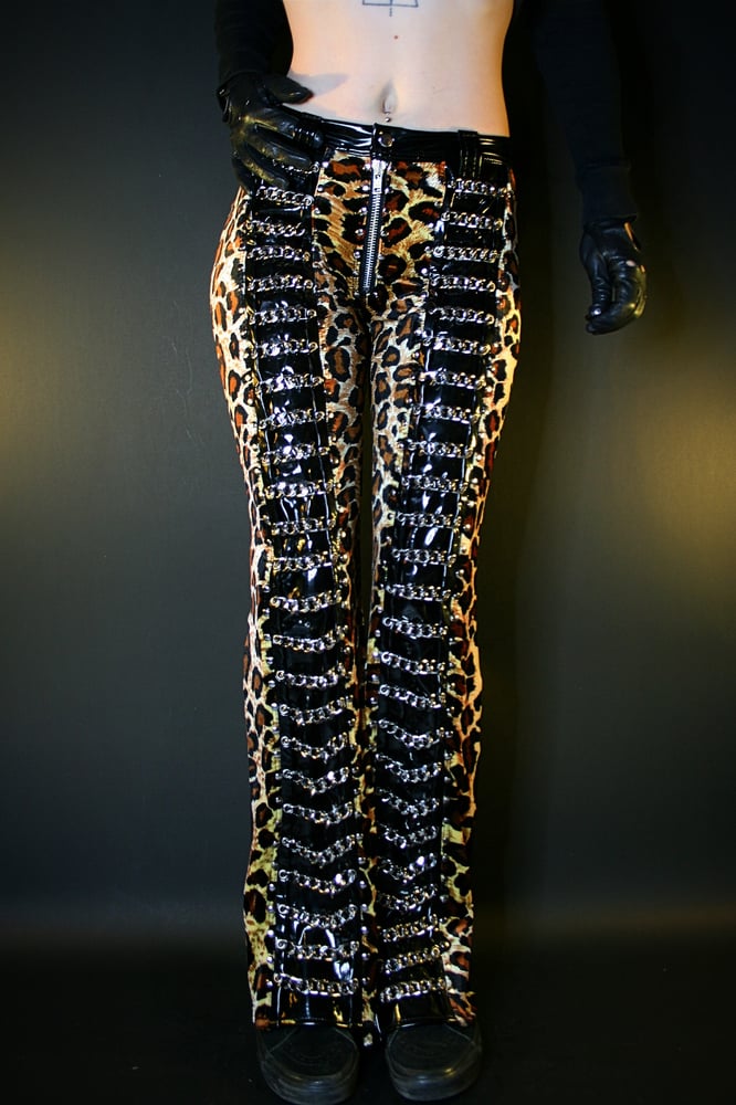 Image of LEOPARD AND PVC XTREME INDUSTRIAL GIRL PANTS