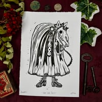 Poor Old Horse - Mari Lwyd Lino Cut Print A5
